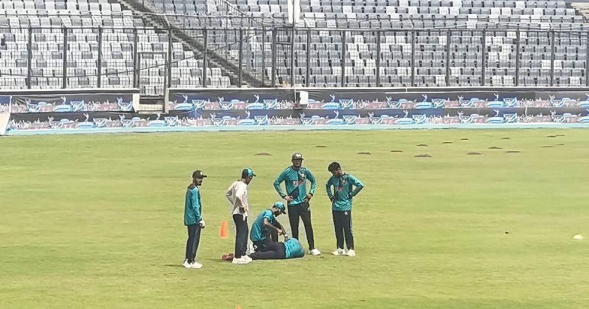 অনুশীলনে মাথায় আঘাত পেয়ে মাঠ ছাড়লেন বাংলাদেশি স্পিনার নাঈম হাসান